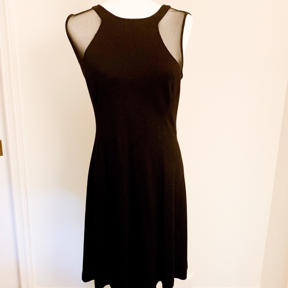 Carmen Marc Valvo Black Sheer Sleeve Dress Small
